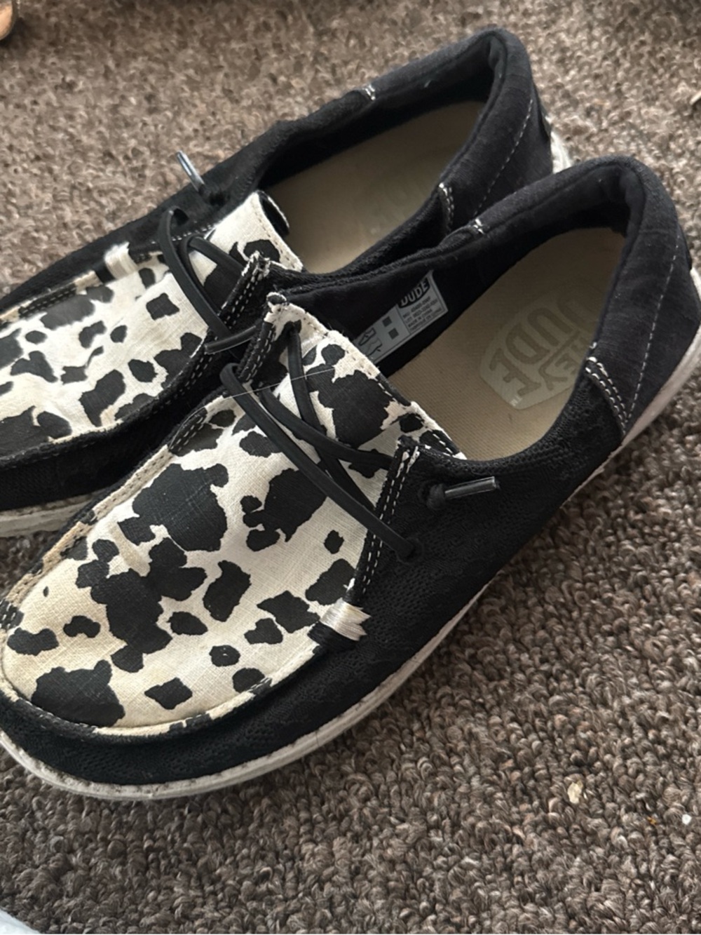 Heydude White Cow Print  size 7